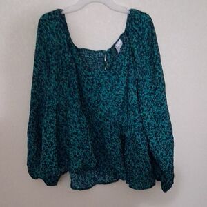 Ava & Viv Teal Patterned Blouse